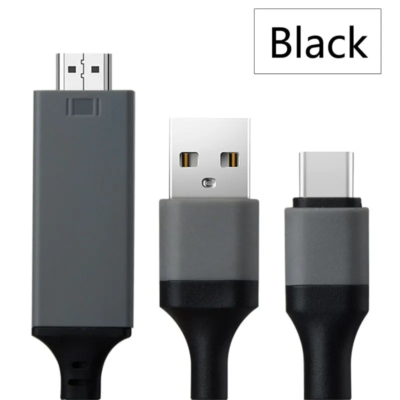 AHHROOU USB C к HDMI 4K кабель адаптер Тип C HDMI Thunderbolt 3 для huawei mate 20 macBook pro pro galaxy S9 HDMI USB-C - Цвет: Black