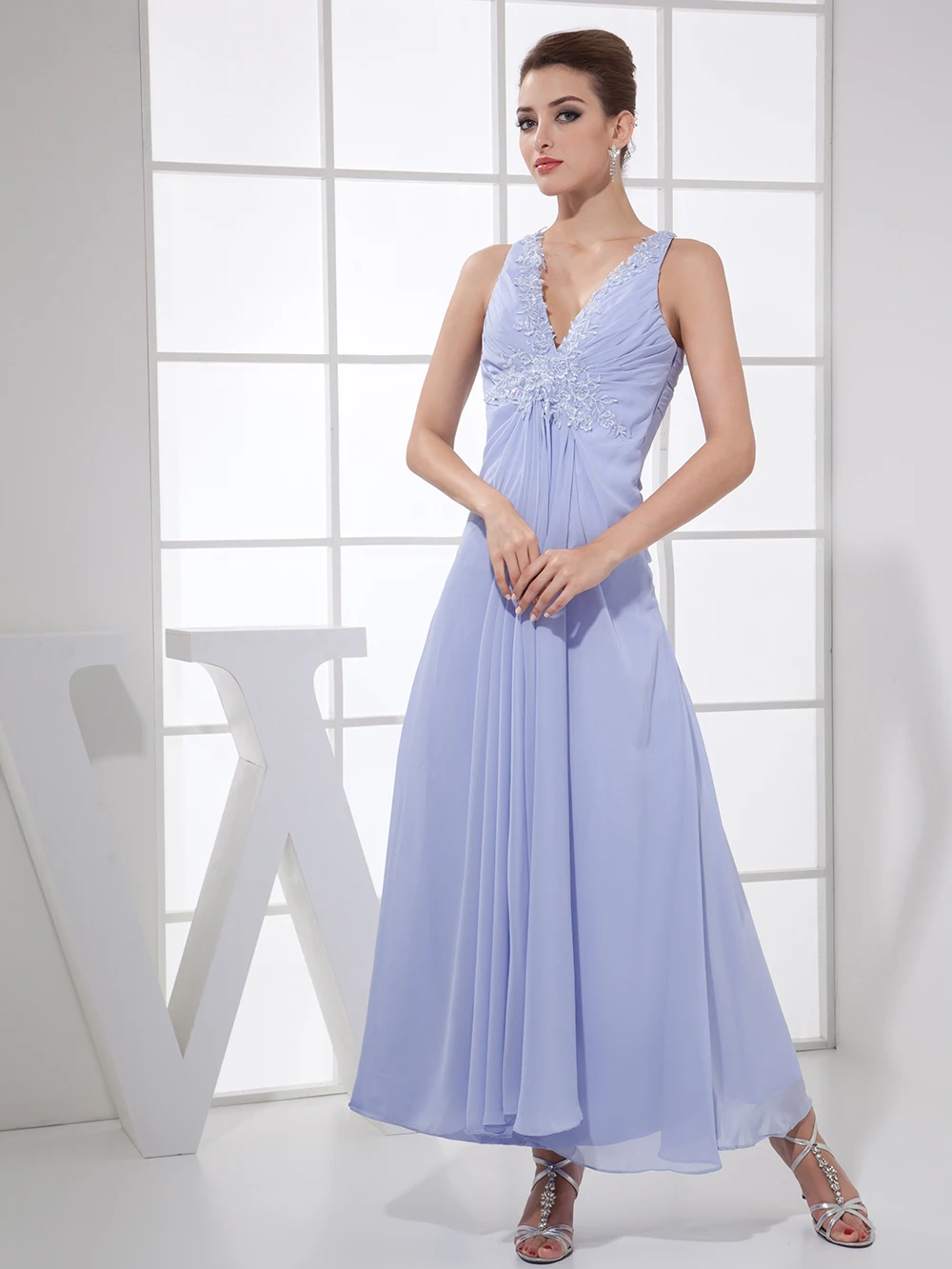 Lavender Bridesmaid Dresses Ankle Length Criss-Cross Back Appliques Beaded Wedding Party Dress Vestidos de Fiesta de Noche