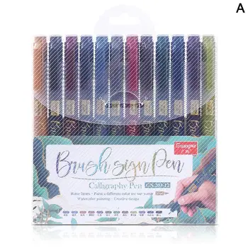 

12PCS Metallic Color Brush Marker Pen Set Soft Tip Lettering Design Painting supplies Calligraphy Art Album Drawing J3L4