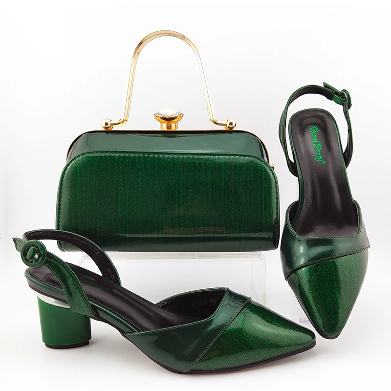 

Italian shoes and bag in dark green color 2020 Christmas design fashion lady shoes and clutches bag size 38 to 43 SB8466-3