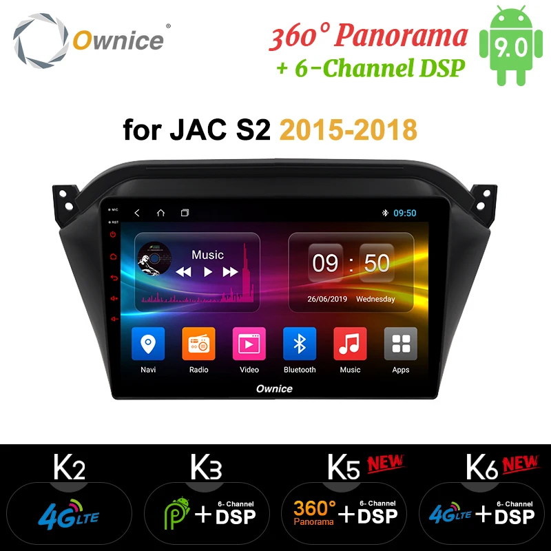 Ownice 10,1 дюймов Android9.0 k3 k5 k6 автомобильный DVD 4G LTE 360 панорама DSP SPDIF для JAC S2~ gps Navi Радио Восьмиядерный 4G+ 64G