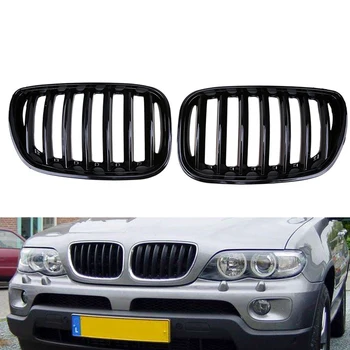 

51137124815 51137124816 Car Gloss Black Car Front Kidney Grill Grilles Right & Left for BMW X5 E53 2004 2005 2006 Replacement