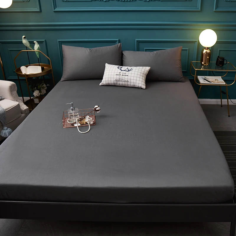 1 шт., хлопок, простыня, четыре уголка, с эластичной лентой, наматрасник, одноцветная простыня