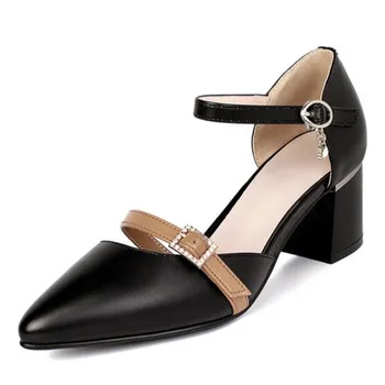

Hot 2020 Summer New Genuine Leather Rhinestone Pointed Sandals Women High Heel Sandals Elegant Charm Fashion Sandals Large Size