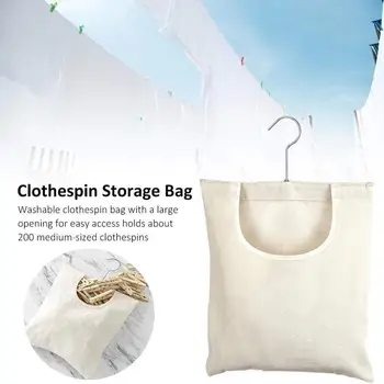 

Canvas Clothespin Bag Hanging Storage Organizer,Laundry Clothes Pin Holder Storage Bag with Hanging Hook for Outdoors
