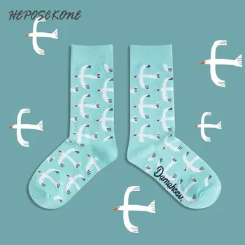 

Autumn&Winter New Product Kawaii Cartoon Happy Funny Personality Seagulls Socks Cotton Pure Fresh Elegant Art Sokken Unisex Sock