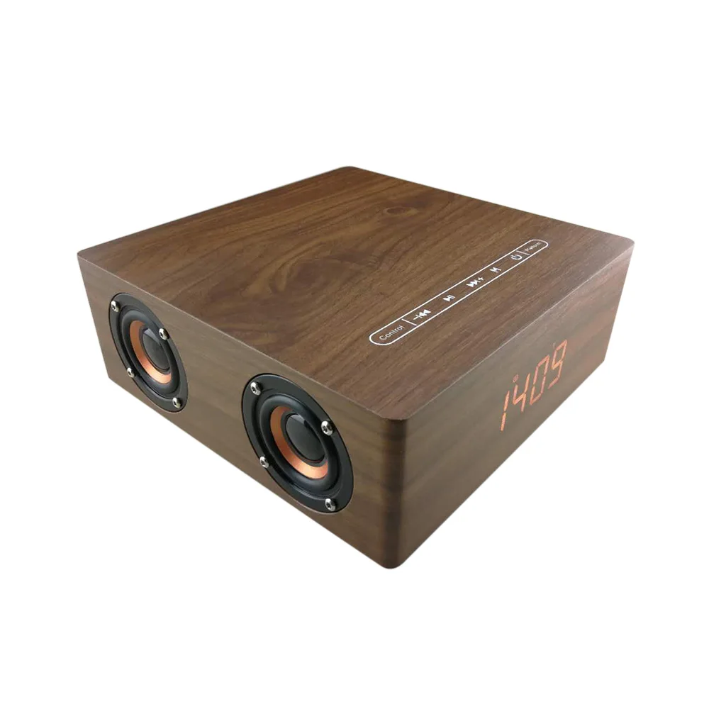 Dark Brown Q5C деревянные Bluetooth колонки BT 4,2 3 Вт* 4 Рог времени дисплей Будильник сенсорная кнопка Поддержка TF карты u-диск AUX сабвуфер динамик - Цвет: Dark Brown