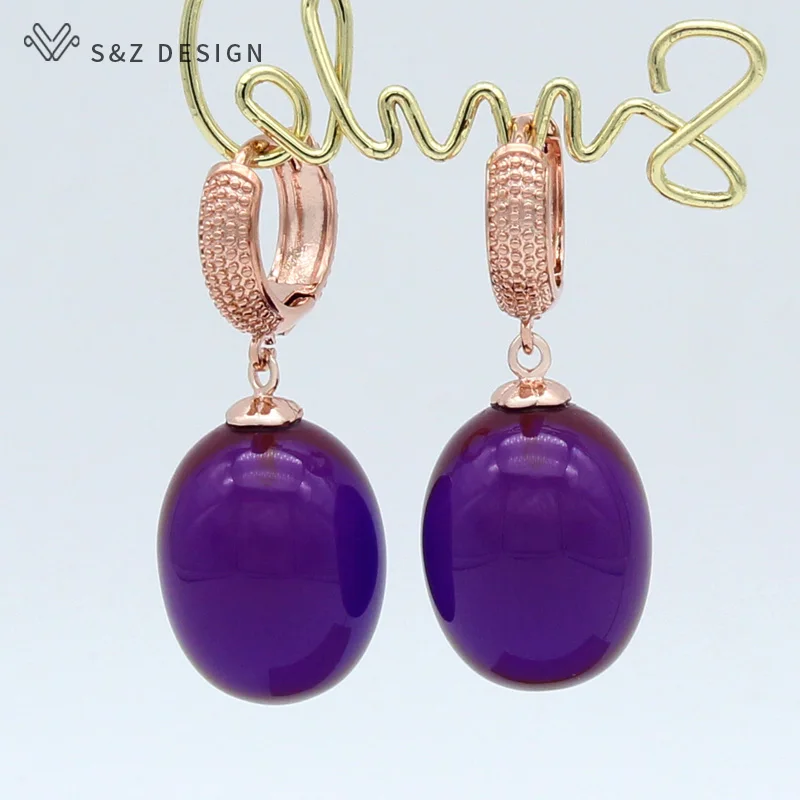 S&Z DESIGN New Trendy Colorful Acrylic Egg Shape Oval Beads Dangle Earrings For Women Wedding Party Elegant Fine Jewelry