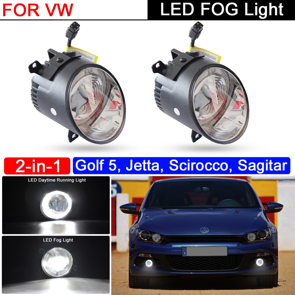 Front Bumper 2-in-1 White LED Fog Light With Halo DRL Daytime Running For VW Golf 5 Jetta Scirocco Sagitar Skoda Citigo | Автомобили и