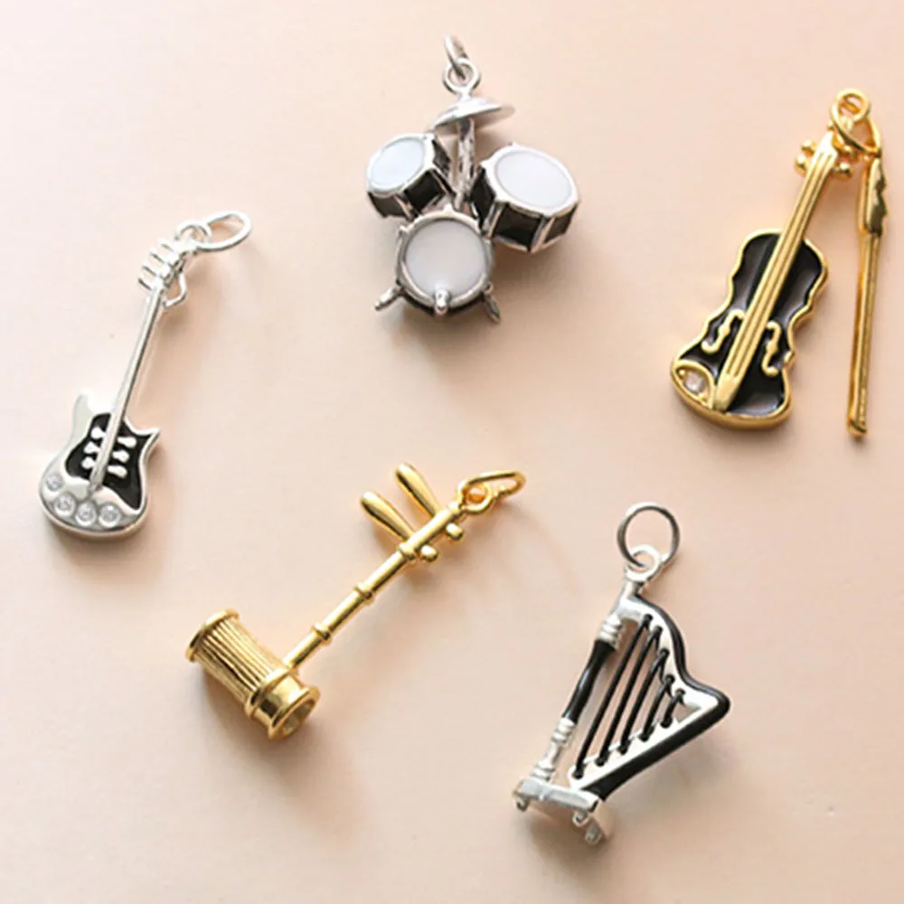

925 silver enamel drum violin necklace musical instrument necklace harp guitar electric guitar erhu