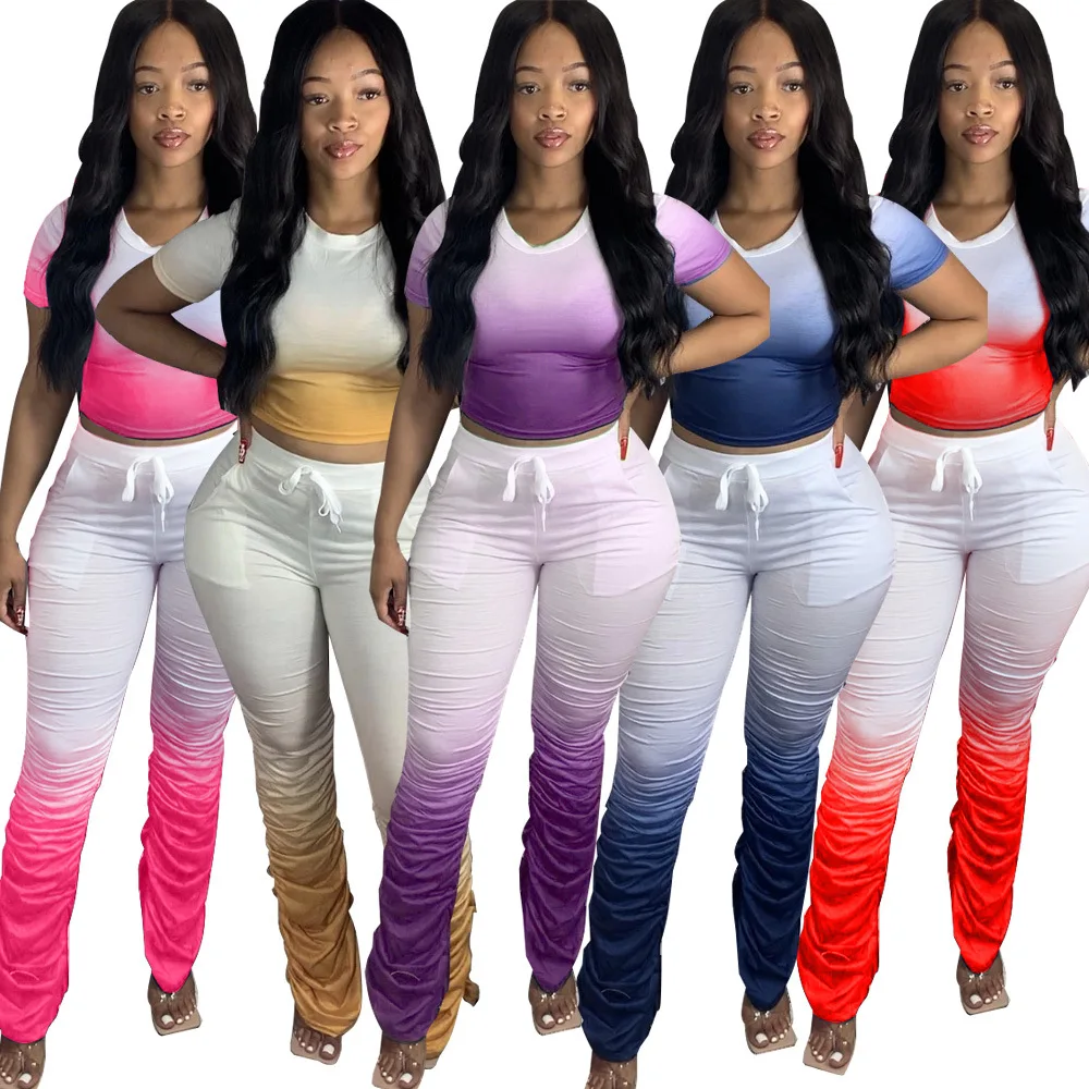 

JRRY Women Tracksuits Pleated Two Pieces Set Short Sleeve O Neck Top Pants 2 Pieces Set Pleated Sports Suit Pleated Outdoor Wear