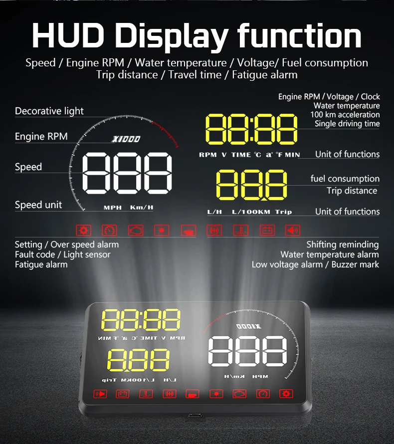 A9 автомобильный HUD Дисплей OBD2 II автомобильный-Стайлинг Hud Дисплей над скоростью Предупреждение система скорости лобовое стекло проектор напряжение сигнализация HUD