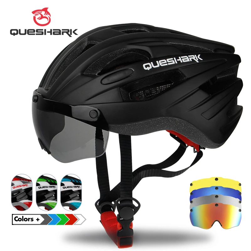 QUESHARK Professional Women Men Cycling Helmet With Removable Transparent Lens MTB Bike Bicycle Helmet L Size 58cm-64cm QE116