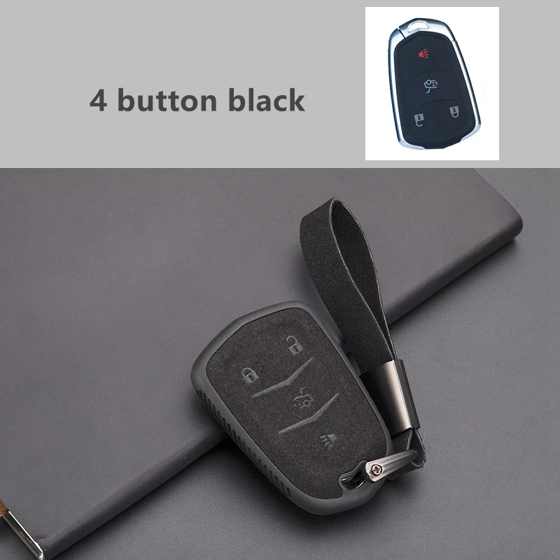 4 button black Автомобильный замшевый кожаный чехол для ключей держатель для Cadillac ESV Escalade CTS XTS SRX ats CT5 XT5 XT6 аксессуары - Название цвета: 4 button black
