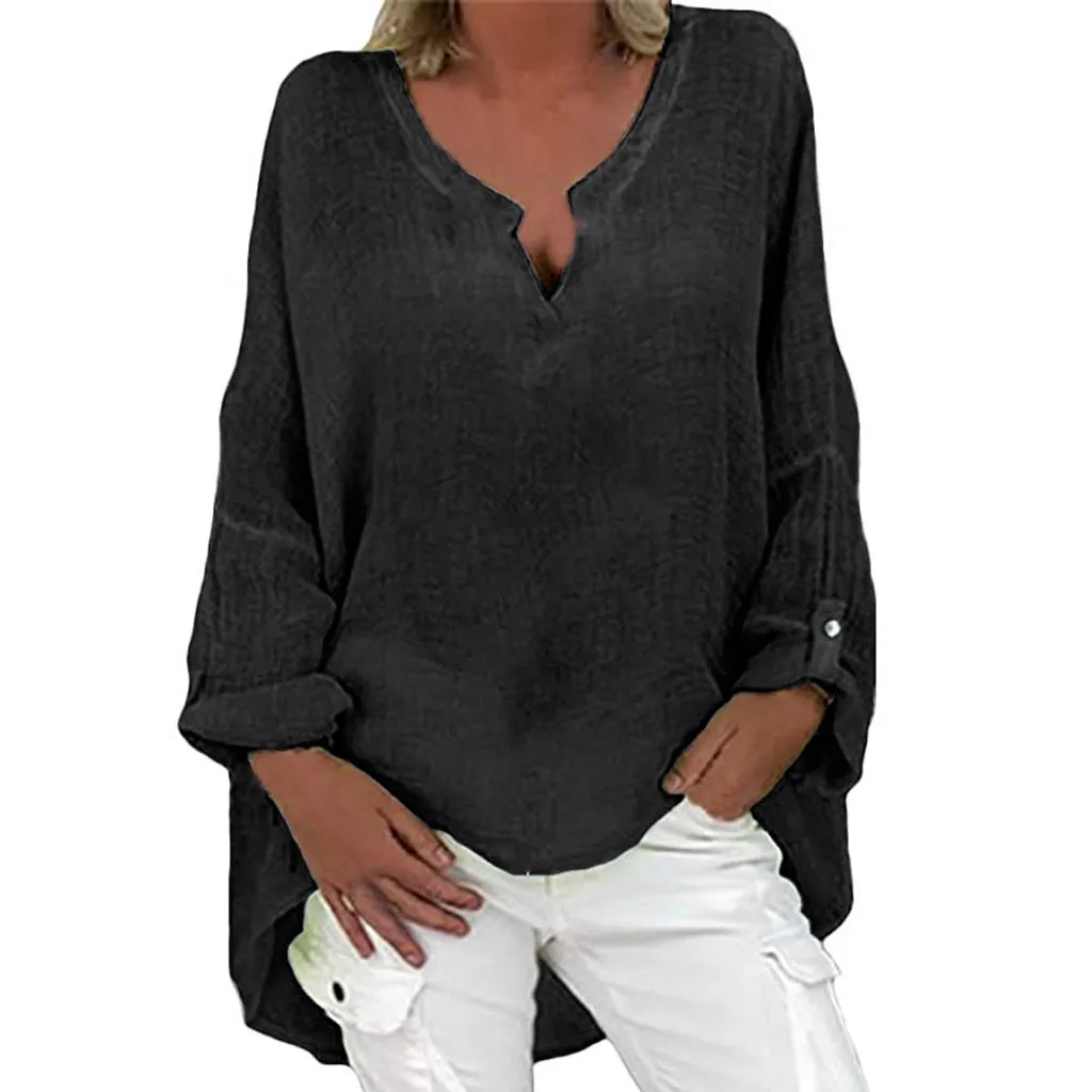 2021 women's tunic Plus Size Women Casual Long Sleeve Solid Color Loose V-neck Shirt Blouse Top blusas mujer de moda 2