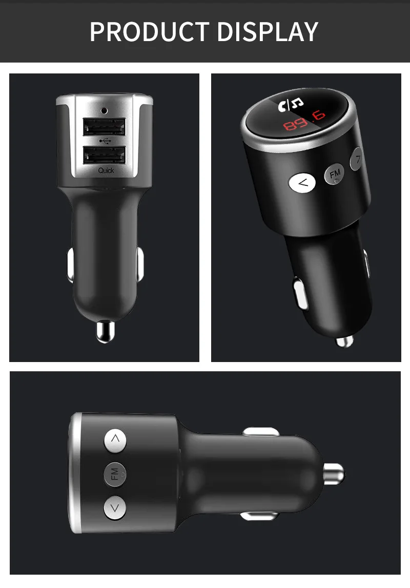 YASOKRO fm-модулятор передатчик громкой связи bluetooth автомобильный комплект быстрая зарядка двойной USB QC3.0 автомобильное зарядное устройство MP3-плеер Автомобильное зарядное устройство для телефона