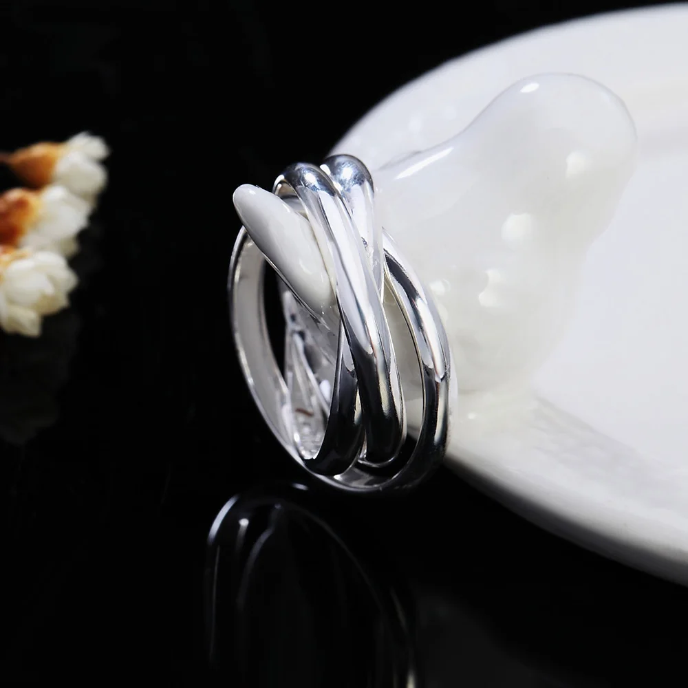size 5-10 Beautiful Valentine's gift Silver ring jewelry 3 circle cute noble fashion Wedding silver color women Lady
