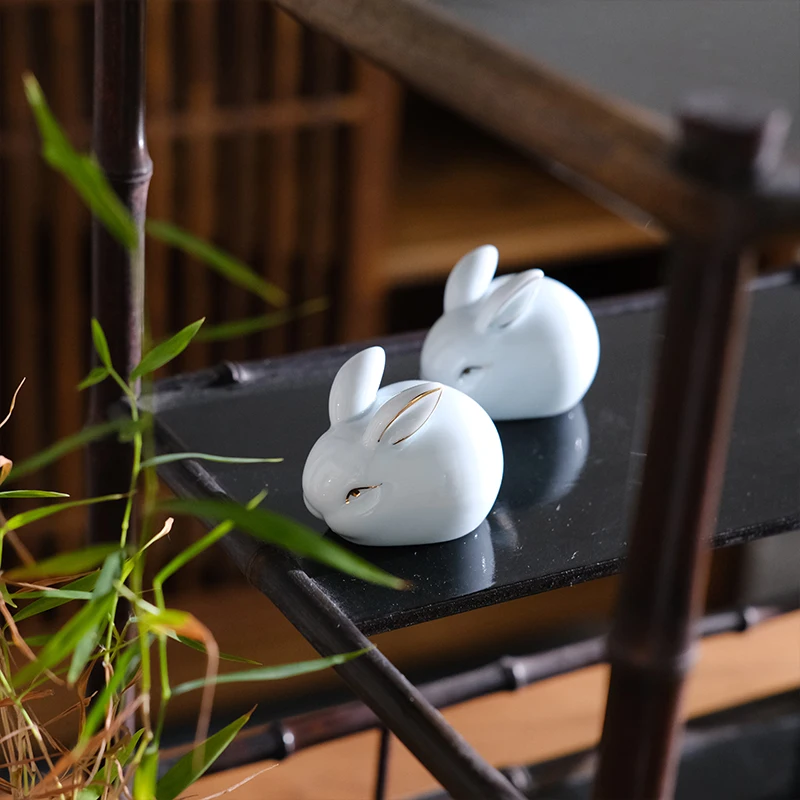 

Cute Celadon Mini Rabbit Tea Pet Tabletop Figurines Kawai Ceramic Arts And Crafts Fairy Garden Miniatures Home Decoration Gifts