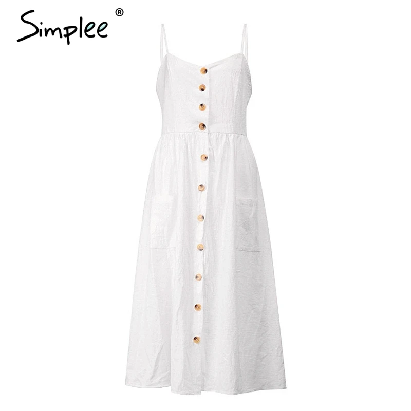 Женское хлопковое платье в полоску Simplee элегантное миди с пуговицами и ремешками