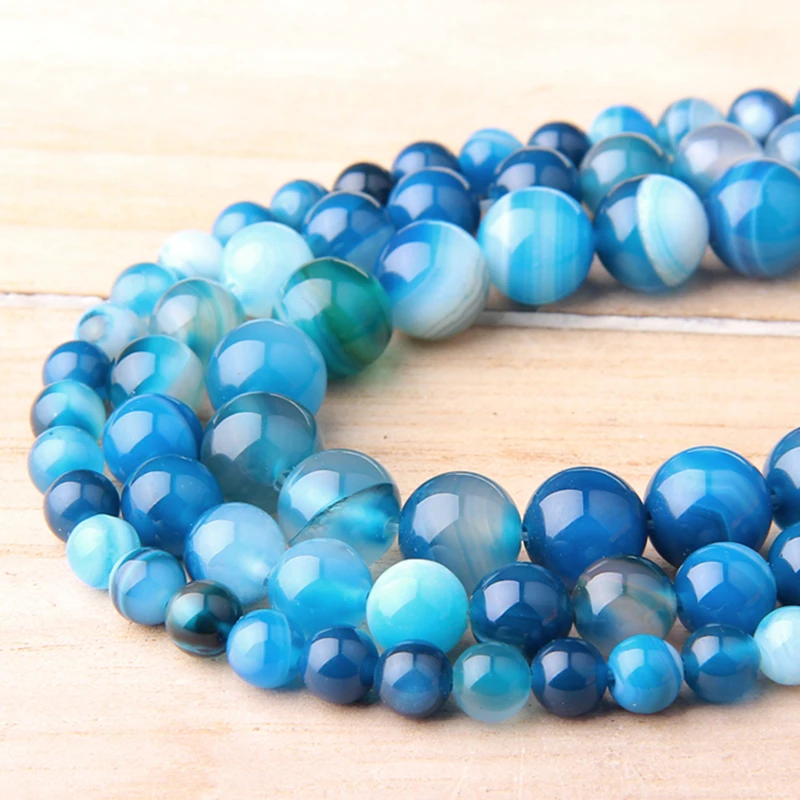 

Natural Smooth Blue Agates Beads Round Loose Beads Jewelry Making DIY Bracelet Necklace 15" 6/8/10/12mm Blue beads handmade bulk