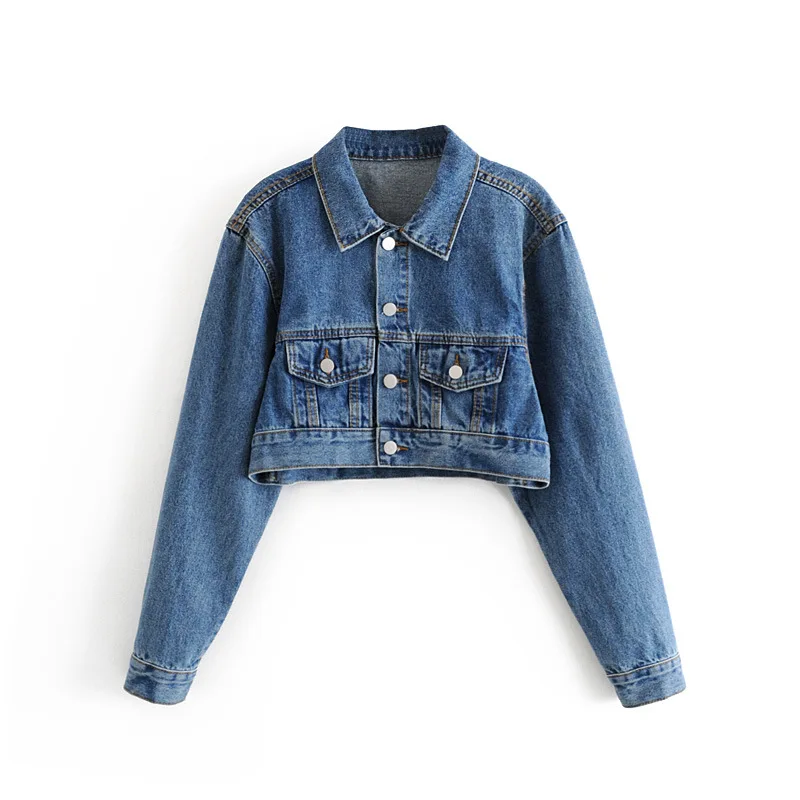 

Western Style 2019 New Style Fashion Versatile Slim Fit Slimming Dual Pocket Short Version Jeans Coat Women's Fashion