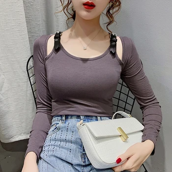 

COIGARSAM Full Sleeve blouse women New Spring blusas womens tops blouses Black Violet And Grey 578