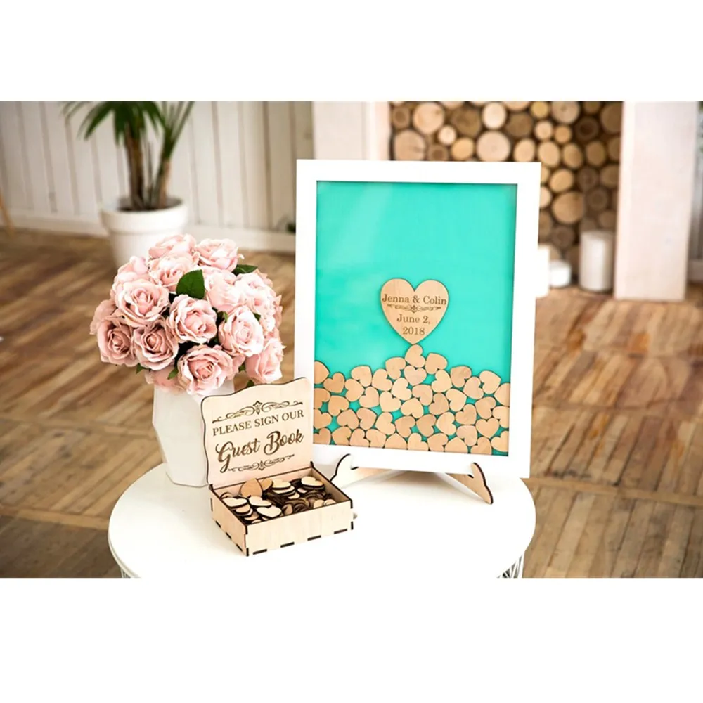 Personalize White border Wedding Guest Book Custom Modern birthday party Wish Box Baby shower Drop Top Guestbook | Дом и сад