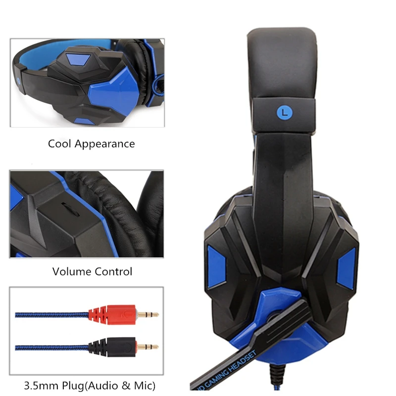 3 5mm Gaming Headsets Big Headphones Mic Stereo Earphones Deep Bass for PC Computer Gamer Laptop