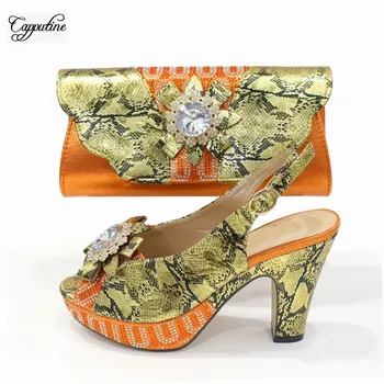 

Graceful orange and gold sandals with bag elegant lady pump shoes and handbag set CR2129 Heel Height 10cm