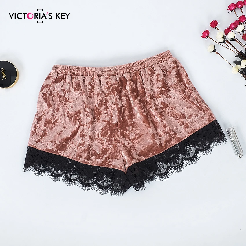 VICTORIA'S KEY, розовая бархатная Пижама, шорты на бретельках, женские сексуальные кружевные летние пижамы на бретельках без рукавов, Женский комплект