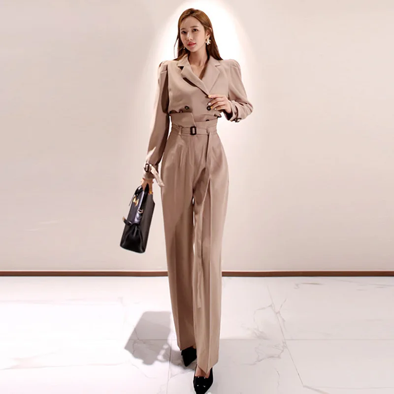 New Arrival Women OL Work Office Two Piece Set Blazer and Wide Leg Pants Ladies Formal 2 Piece Set Plus Size Fall Clothes