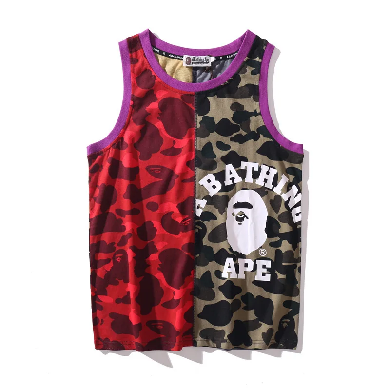 

2019 Japanese-style Popular Brand Head Camouflage Multi-color Mosaic Vest Lettered Ape Printed Pure Cotton Sleeveless Sleeves