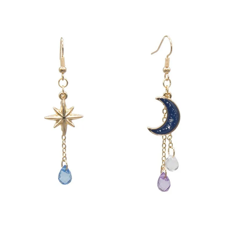 

New Star Moon Asymmetrical Earrings Cross-Border Amazon Line Cute Winter Earrings.