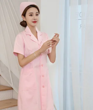 Pink short sleeve Медицинская Одежда Женская медицинская одежда лабораторное пальто белое пальто Одежда для доктора лето и весна - Цвет: Pink short sleeve