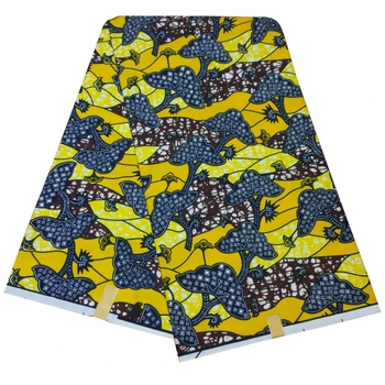 

African Characters Print Wax Fabrics 6 Yards Ankara 100% Polyester Yellow Batik Textiles For Lady Wedding Dress