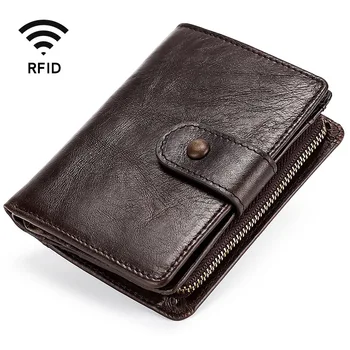 

Full-Grain Genuine Leather Short Card Holder & Coin & Cash Wallet For Men Fashion Business Vintage Credit Cardholder Purses