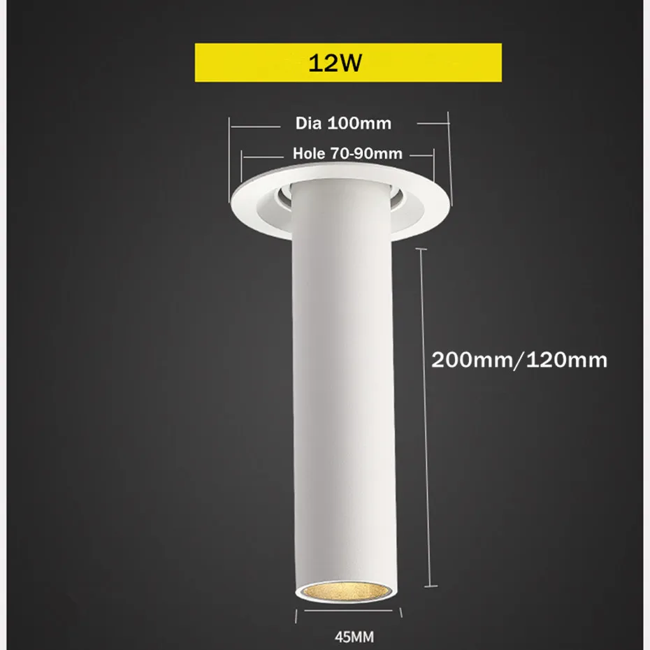 12w, embutido no teto, comprimento 120mm, ângulo