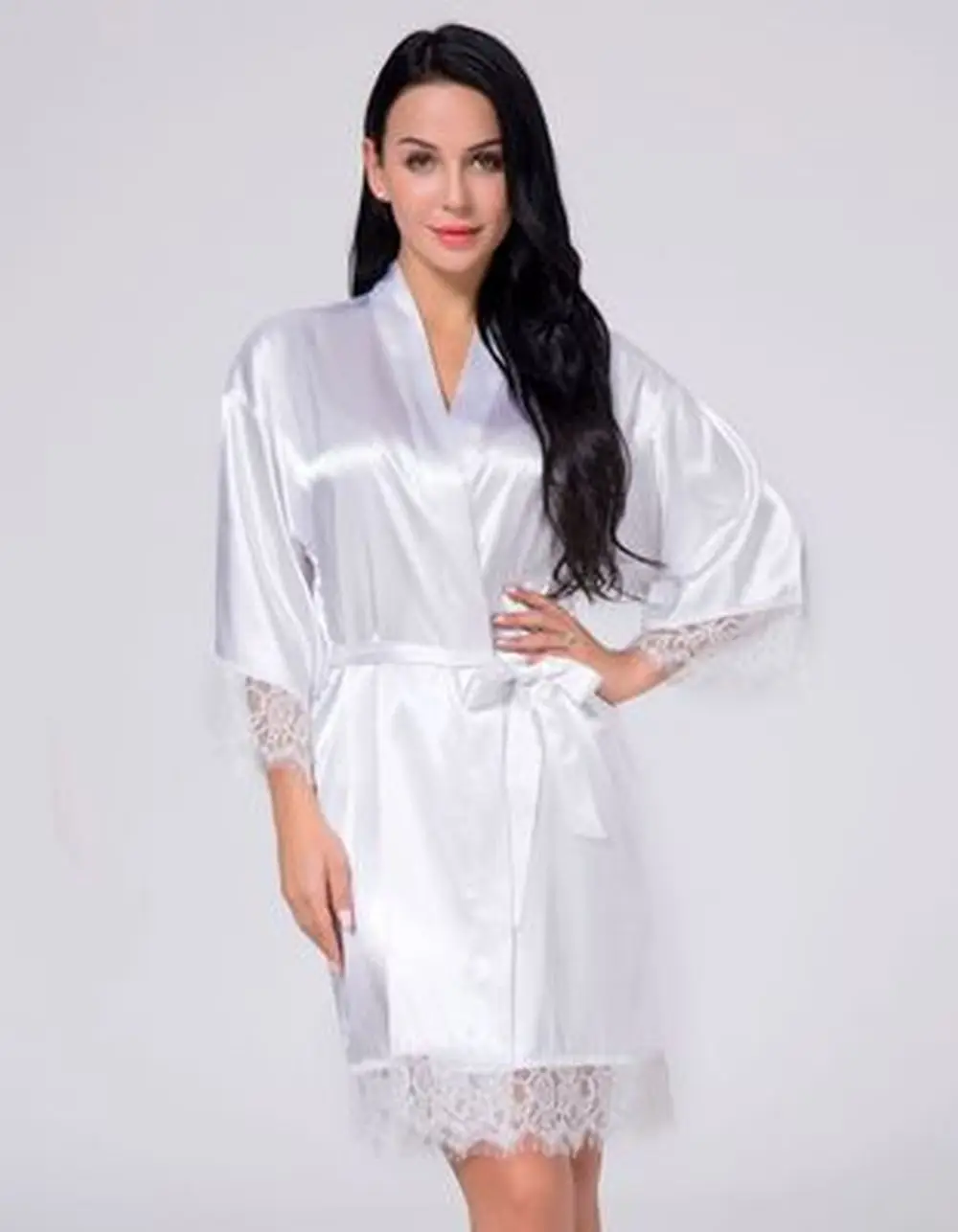 

LISN 2019 new simulation silk ladies sexy nightgown ice silk pajamas explosion models lace stitching lace pajamas
