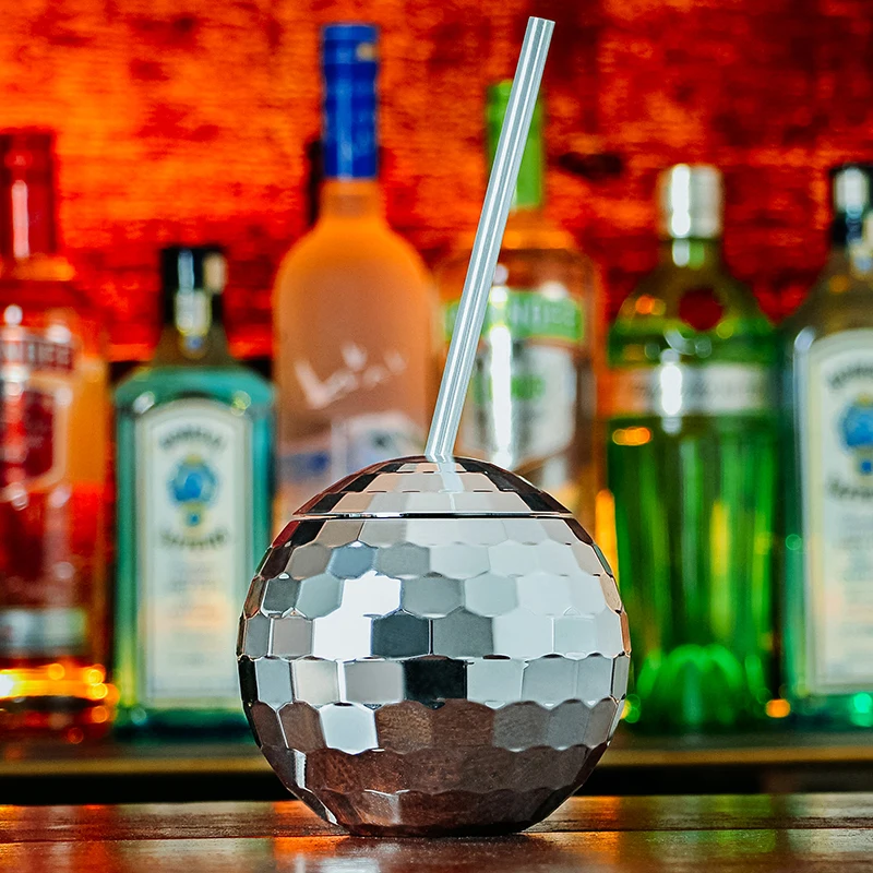 

Shiny Silvery Disco Ball Cocktail Straw Cup Night Club Bar Tipsy Party Unbreakable Wine Glass Portable Yerba Mate Tea Tumbler