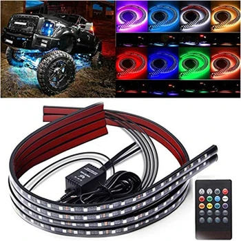

4in1 LED Car Underglow Light RGB Flexible Strip Underglow Decorative Atmosphere Lamp Remote Control Underbody System Neon Light