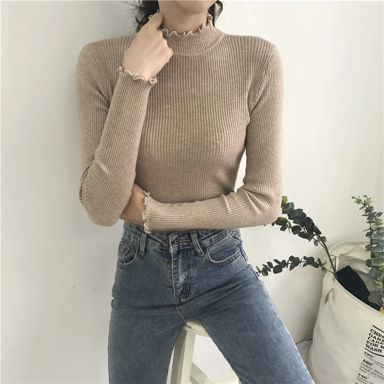 

XIBUSANA 2020 Autumn Black New High Neck Slim Fit Inner Wear Long Sleeved Pullover Solid Color Bottoming Sweater Blouse Female