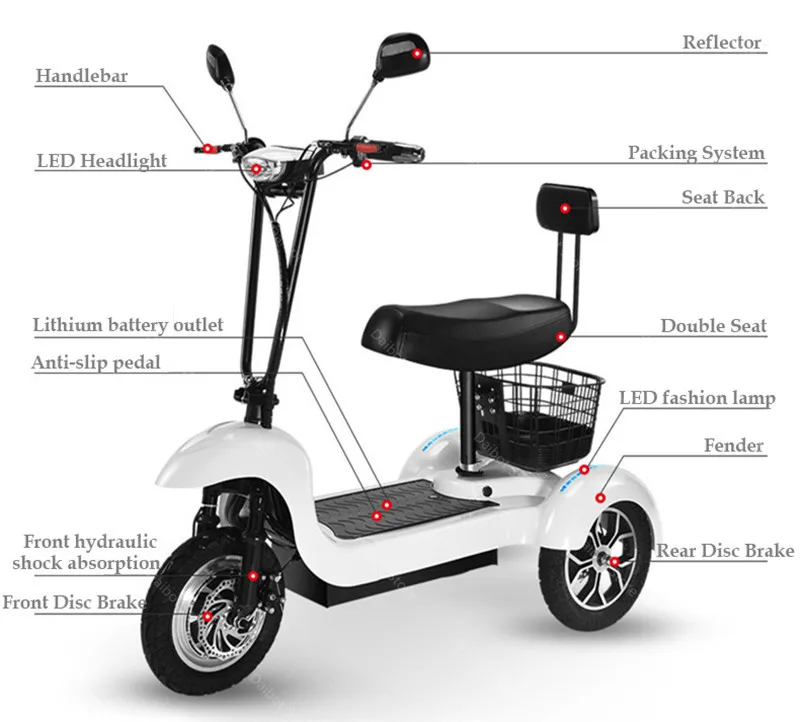 New 3 Wheel Electric Tricycle Three Wheels Electric Scooters 500W 48V Max Speed 35KMH Smart Electric Elderly Scooter (63)