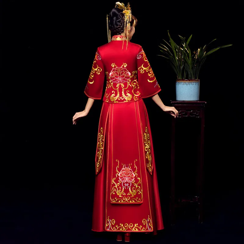 Китайское женское платье Cheongsam воротник Мандарин Плиссированное винтажное платье с вышивкой для невесты темперамент свадебное платье Qipao Новинка