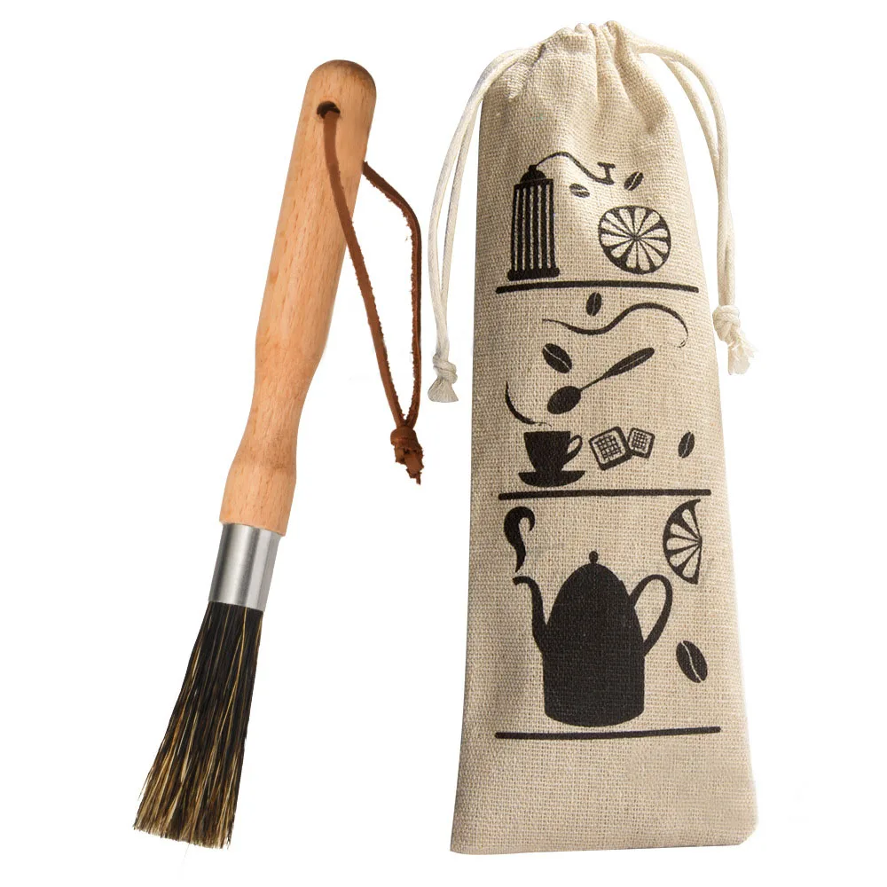 Hot 1 Pcs Coffee Grinder Cleaning Brush Boar Bristles Walnut Wood Handle with Hanging Belt L99 - Цвет: Beige