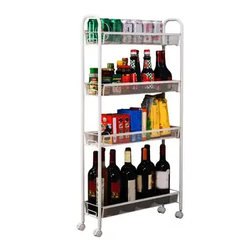 

Kitchen Storage Rack Fridge Side Shelf 4 Layer Removable With Wheels Bathroom Organizer Shelf Gap Holder