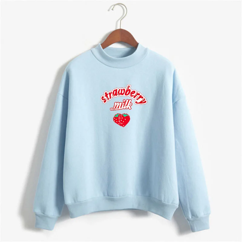 

Women Strawberry Milk Sweatshirt Printed Long Sleeve Harajuku Pullover Hooded Cute Strawberry Hoodies Sweatshirts