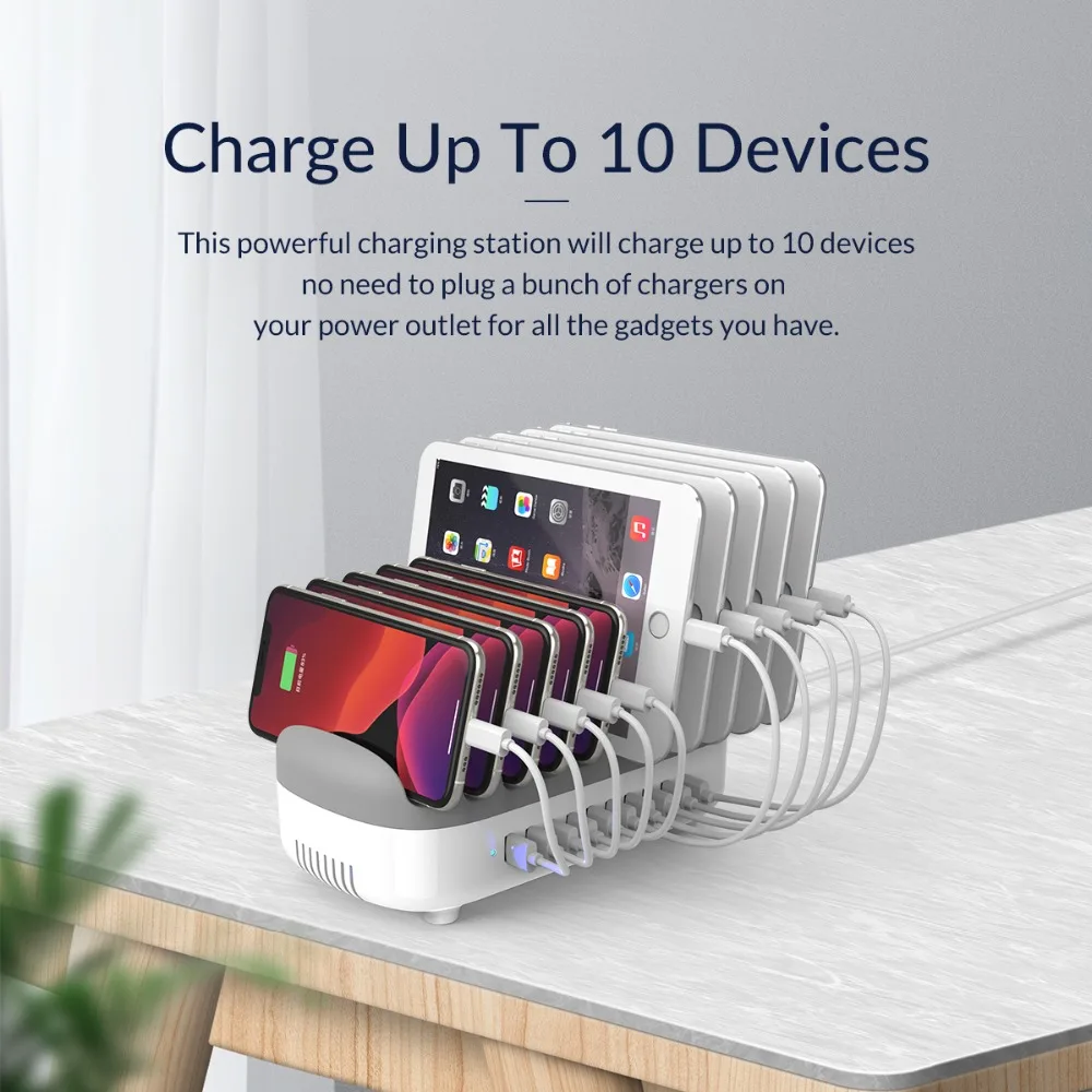 Super fast charger, Charge up to 10 devices at once, 10 Ports USB Charging Station, Multi-Device Charging Organizer for all smart devices