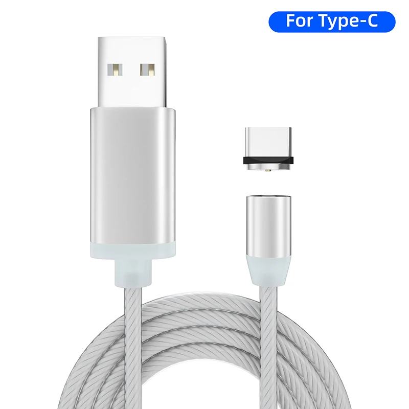 Светодиодный магнитный кабель 1 м usb type C шнур потока светящееся освещение провод передачи данных для iPhone samsung huawei Xiaomi Мобильный телефон микро кабель - Цвет: For Type C