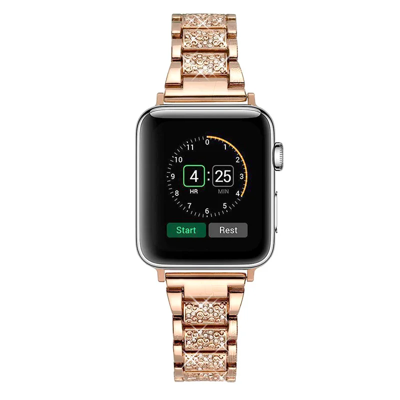 Для Apple Watch 1/2/3/4/5 Нержавеющая сталь ремешок с яблоко со стразами ремешок для наручных часов 38 мм 40 мм 42 44 мм часы браслет