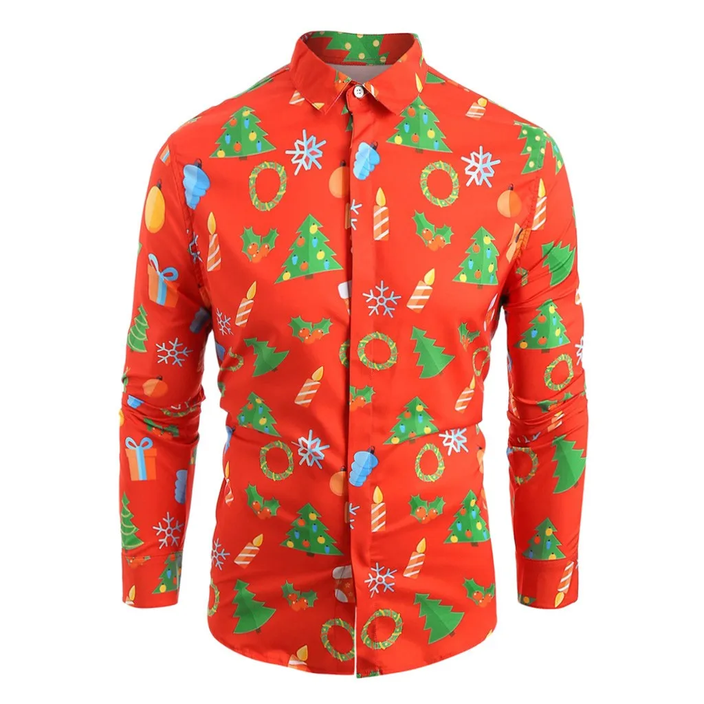 

Men's Shirts Christmas Printed Casual Long Sleeves Shirt 2019 Men Dress Single Breasted Shirts Blouse Hauts pour hommes z0911